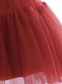 Young Girl Six-One Children's Day Performance Dress With Bowknot & Puffy Skirt, Ideal As Birthday Gift - Burgundy - View 4