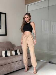 Women Pants - 米色 - 查看 3