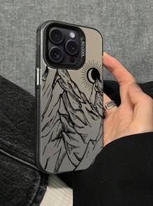 1入山脈與陽光印花圖形線條畫手機殼 - 黑色 - 查看 1