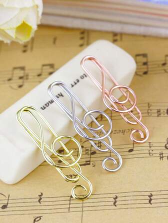 10pcs Rose Gold Music Note Shaped Paper Clip, Creative Metal Organizer Clips, Randomly Packed Back To School,Back To School,School Supplies