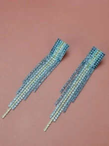 1對女性流行鉆石流蘇耳環,適合日常或假日穿戴 - 玫紅色 - 查看 5