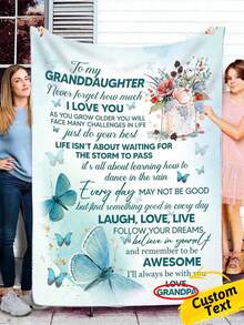 1pc Custom Name Blanket To My Granddaughter Blanket, Personalized Granddaughter Birthday Gifts, Wedding Gifts From Grandma, Grandpa, Butterfly Flowers Printed Flannel Blanket, To My Granddaughter Blanket For All Season, Soft And Comfortable Blanket, Suitable For Bedroom Bed, Sofa, Office Multi-Purpose Throw Blanket, Outdoor Canmping Travel, Cozy To My Granddaughter Blanket, Perfect For Cuddling, Picnics, And Relaxing Moments, Holiday Gift Blanket For Granddaughter - Multicolor - View 2