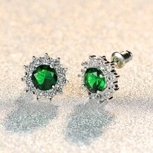 1對豪華優雅的圓形耳環,完全鑲嵌人造水晶,適用於訂婚、婚禮、派對和情人節禮物 - 耳環 - 查看 1