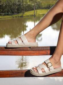 Women Flat Sandals - 米色 - 查看 1