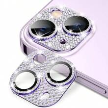 1pc Diamond Decorated Anti-Scratch Camera Lens Film Protector Compatible With Iphone Waterproof Shockproof Anti-Fall Anti-Fall Anti-Fingerprint Full Cover - Mauve Purple - View 6