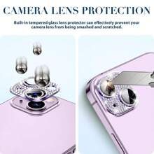 1pc Diamond Decorated Anti-Scratch Camera Lens Film Protector Compatible With Iphone Waterproof Shockproof Anti-Fall Anti-Fall Anti-Fingerprint Full Cover - Mauve Purple - View 4
