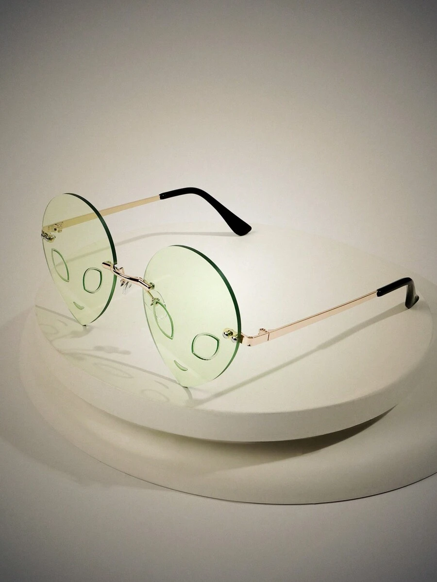 POLASUP 1 件装外星人主题男女通用绿色/黑色无框时尚眼镜，万圣节派对、音乐节、化装舞会的时尚配饰