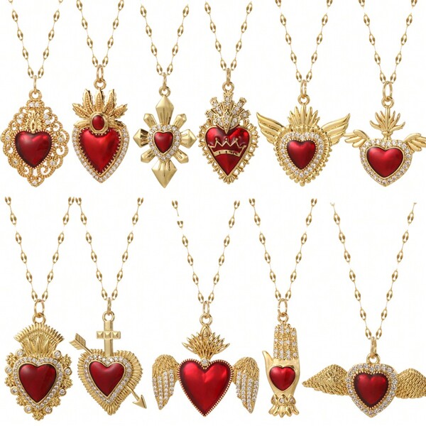 1pc Fashionable Women's Red Heart Pendant Necklace With Multiple Styles To Choose, Great Gift For Mother's Day Or Festival To Girlfriend Valentines,Mom,Mother,Mother's Day,Gift