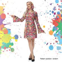 5pcs 70s 80s Women Hippie Costume Set Disco Outfit Women Peace Sign Earring Necklace Headband Dress For Party Cosplay (Pattern Position Is Random) - Multicolor - View 3
