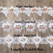 0.5 Yard Flower Pearl Beads Lace Trim Embroidered Applique Ribbon For Sewing, Wedding Dress, Clothes Decoration