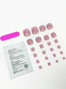 24入組方頭美甲貼片套裝，時尚個性化粉色鑲嵌美甲貼片，適用於派對、舞蹈和日常壓克力美甲輔料，提升你的造型 - 彩色 - 查看 2