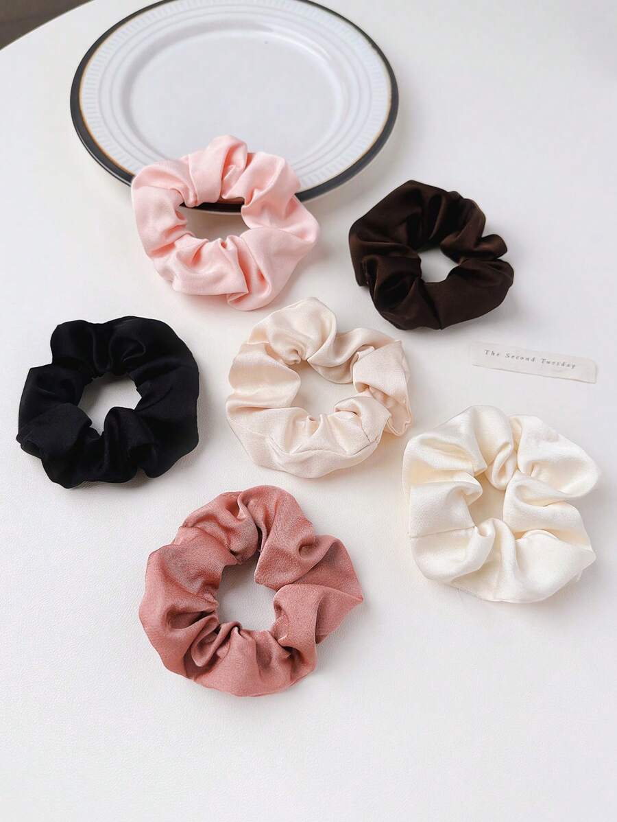 6 chiếc dây buộc tóc nơ lớn màu trơn cổ điển dành cho nữ, thích hợp cho kiểu tóc đuôi ngựa thấp và búi tóc thông thường - Nhiều màu - Xem 1