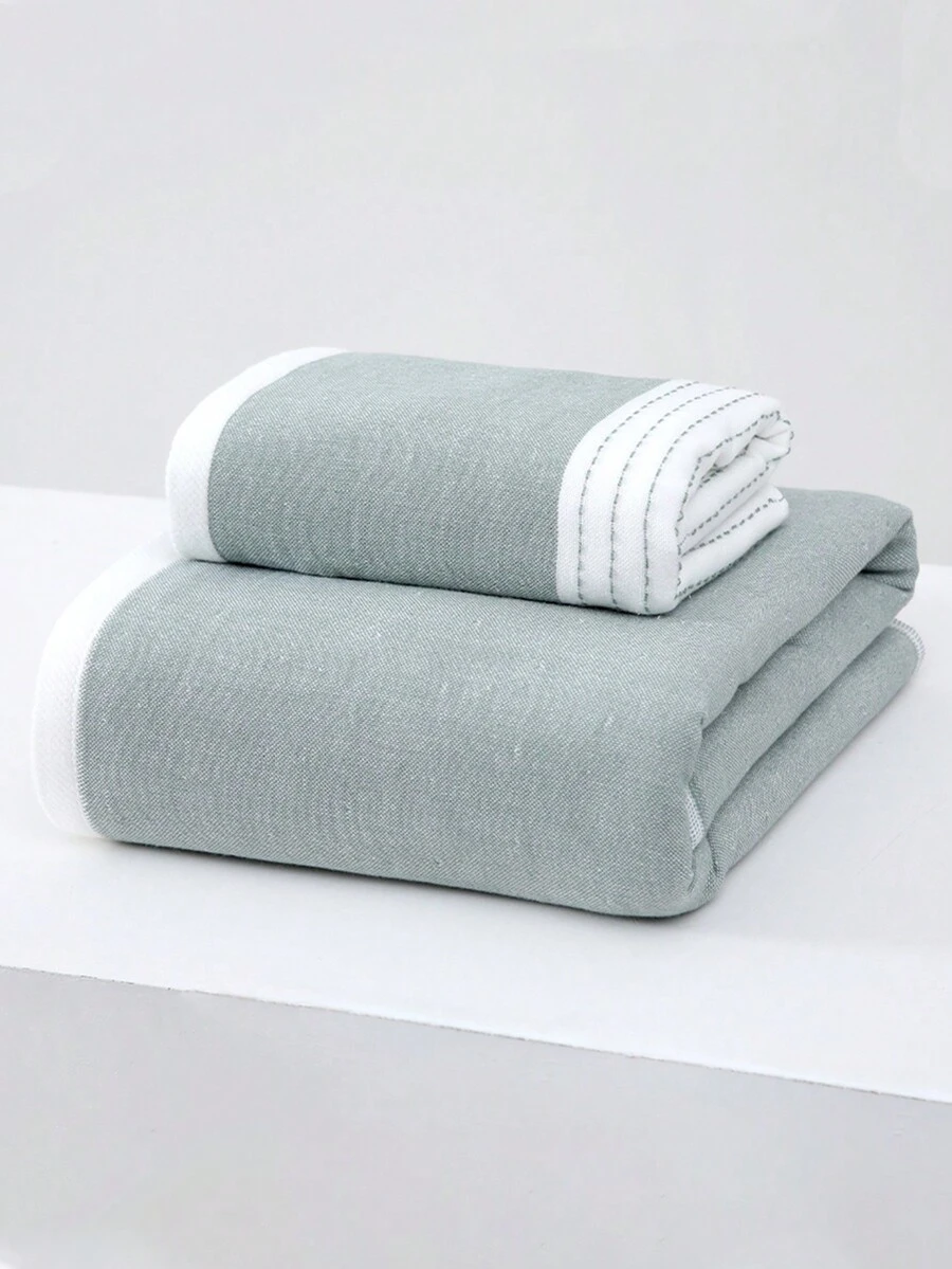 2件套裝[1條浴巾+1條毛巾]香氛紗巾浴巾組，快速吸水且高度吸收水分的浴室毛巾，適用於淋浴和洗臉毛巾 - 灰色 - 查看 1