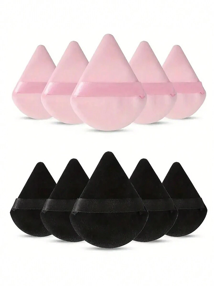 春季三角形粉色化妆海绵 10 件套，混合化妆工具，适用于面部和细节，女士和女孩化妆配件，化妆品应用工具 - 彩色 - 查看 1