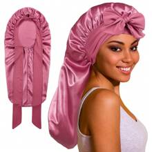 1pc Long Satin Bonnet Silk Bonnet Hair Bonnet For Sleeping, Long Braids Bonnets, Reusable Adjusting Hair Care Wrap Cap Sleep Caps For Women Valentine's Day - Skin Powder - View 20