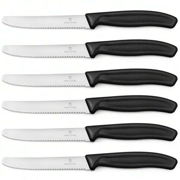 Targzier 6 Stück Frühstücksmesser,Tafelmesser mit Wellenschliff aus Edelstahl,Brötchenmesser,Tomatenmesser,rostfreie,eisgehärtete & scharfe Messer,Spülmaschinenfest