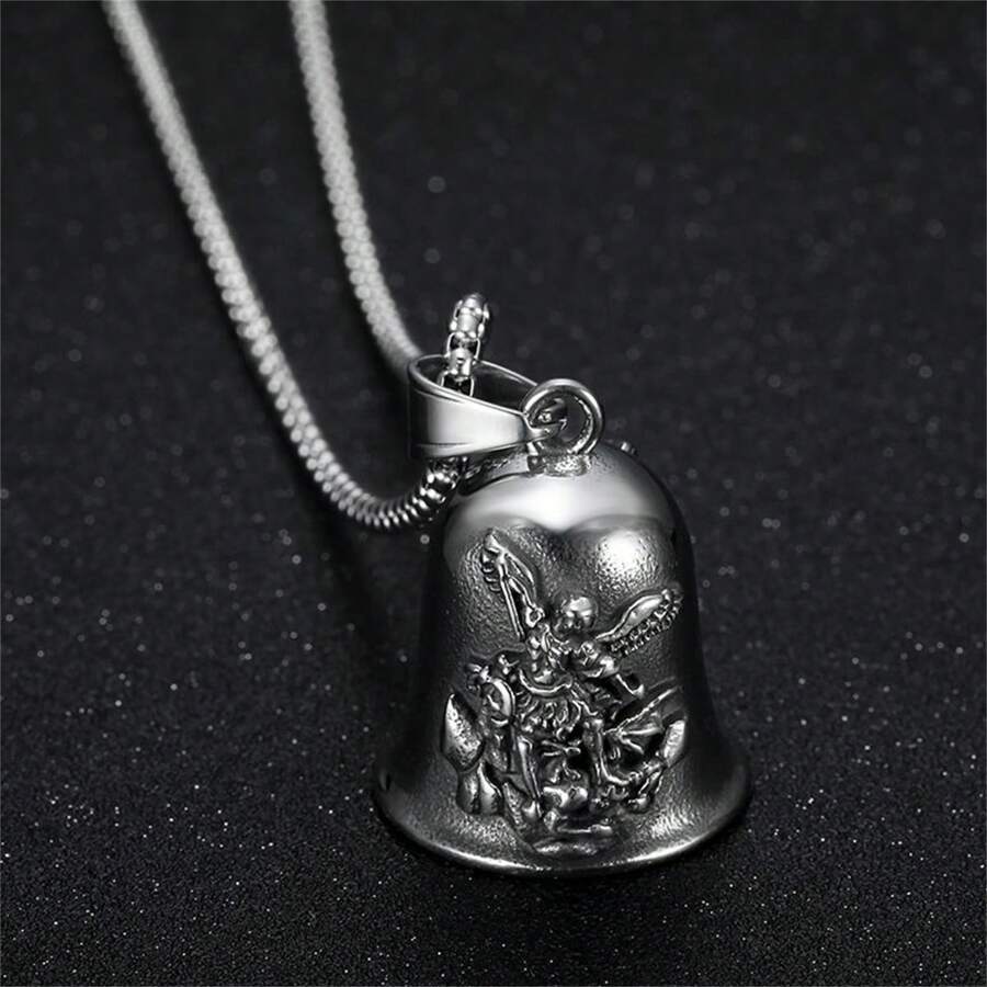 AD 1pc Light Grey Motorcycle/Bicycle Bell Angel Shaped Vintage Punk Biker Chic Stainless Steel Electroplated Lucky Ride Safety Accessory - Light Grey - View 1