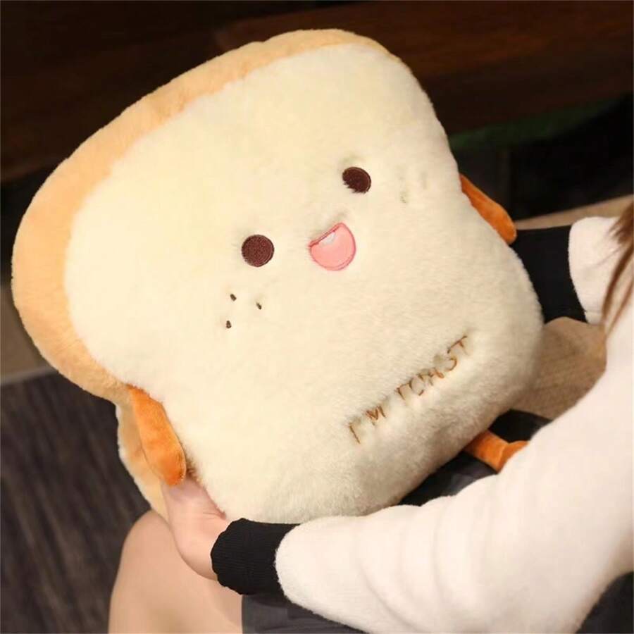 Almohada de peluche de 16 pulgadas/40 cm con diseño de pan, juguete de comida simulada suave y esponjoso, cojín calentador de manos, decoración para la habitación y el sofá, regalo de cumpleaños, Navidad, Halloween para niños, Día de Acción de Gracias, Día de San Valentín para niñas