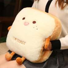 Almohada de peluche de 16 pulgadas/40 cm con diseño de pan, juguete de comida simulada suave y esponjoso, cojín calentador de manos, decoración para la habitación y el sofá, regalo de cumpleaños, Navidad, Halloween para niños, Día de Acción de Gracias, Día de San Valentín para niñas