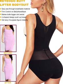 JUNLAN Shapewear Bodysuit For Women Tummy Control Butt Lifter Panty Hi-Waist Trainer Stomach Body Shaper Slimming Girdles - 黑色 - 查看 3