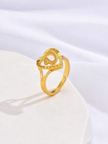 1只新款時尚極簡空心心形字母細節開口戒指,銅製,適用於女性,日常佩戴,生日禮物 - 戒指 - 查看 36