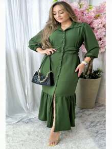 Women Dresses - xanh quân đội - Xem 2