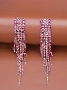 1對女性流行鉆石流蘇耳環,適合日常或假日穿戴 - 玫紅色 - 查看 9