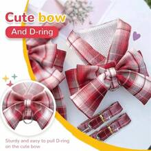 Pet Cute Bowknot Collar Dress With Harness, Leash, Cat Clothes, Dog Vest