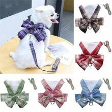 Pet Cute Bowknot Collar Dress With Harness, Leash, Cat Clothes, Dog Vest