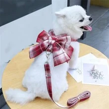 Pet Cute Bowknot Collar Dress With Harness, Leash, Cat Clothes, Dog Vest