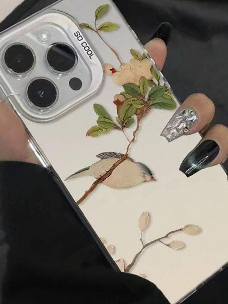 1入組亞克力鳥和樹枝設計保護殼，適用於蘋果手機 - 彩色 - 查看 1