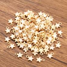 50pcs/Pack Fashionable Enamel Droplet Shaped Star Charm Pendant, Perfect For Diy Jewelry Making Such As Bracelet, Necklace, Keychain, Etc.