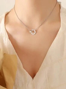 1set Stainless Steel Korean Style Simple Elegant Luxury Niche Design Ins Roman Numeral Rhinestone Inlay Necklace Set, Suitable For Daily Wear For Women