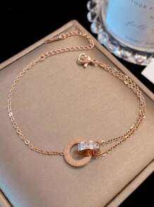 1set Stainless Steel Korean Style Simple Elegant Luxury Niche Design Ins Roman Numeral Rhinestone Inlay Necklace Set, Suitable For Daily Wear For Women