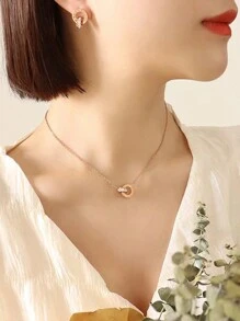 1set Stainless Steel Korean Style Simple Elegant Luxury Niche Design Ins Roman Numeral Rhinestone Inlay Necklace Set, Suitable For Daily Wear For Women