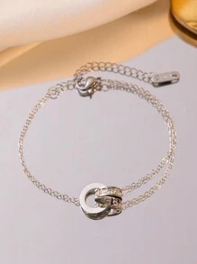 1set Stainless Steel Korean Style Simple Elegant Luxury Niche Design Ins Roman Numeral Rhinestone Inlay Necklace Set, Suitable For Daily Wear For Women
