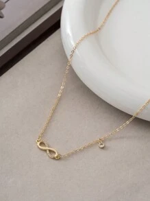 1pc Luxury Infinity Symbol Cubic Zirconia Inlaid Collarbone Chain Golden Women's Necklace - Yellow Gold - View 4