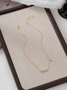1pc Luxury Infinity Symbol Cubic Zirconia Inlaid Collarbone Chain Golden Women's Necklace - Yellow Gold - View 3