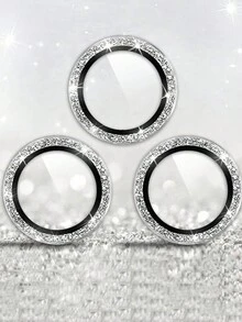 1 Bộ Phim Ống Kính Thủy Tinh Chống Xước Độ Nét Cao 3D Kim Cương Giả Sáng Bóng Tương Thích Với Apple Iphone 15/15pro/15promax/14/13/12/11 Bạc - Bạc - Xem 2