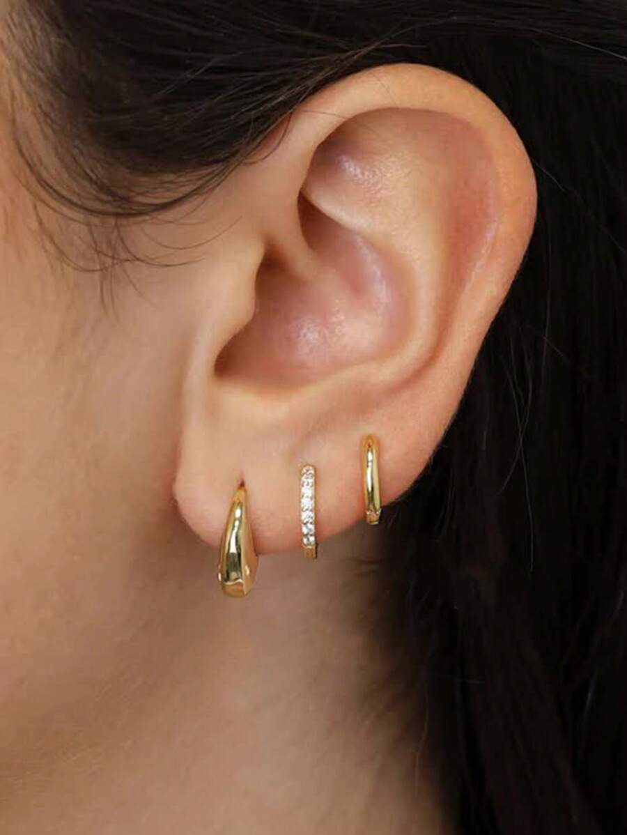 17KM 6入組簡約銅製幾何金屬耳環，適合女性日常佩戴或作為婚禮禮物 - 金黃色 - 查看 1