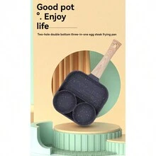 1入四孔煎蛋鍋,家用不粘煎蛋鍋,不粘火腿薄餅製造機,木質手柄煎蛋漢堡鍋 - 黑色 - 查看 11