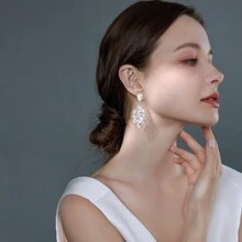 Cinmilada 一對簡約時尚的合金鑽石耳環,適用女性送禮及派對穿搭 - 馬眼形水滴耳環 - 查看 9