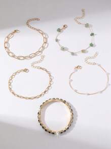 5 Stücke/Set elegantes und süßes Charm Armband Set, hochwertig designt für den täglichen Gebrauch von Frauen (Hinweis: Die Accessoires wie Glas, Perlen, Steine an den Armbändern sind handgefertigt, die Menge wird zufällig versendet)