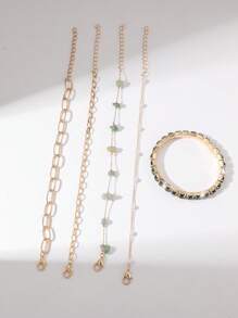 5 Stücke/Set elegantes und süßes Charm Armband Set, hochwertig designt für den täglichen Gebrauch von Frauen (Hinweis: Die Accessoires wie Glas, Perlen, Steine an den Armbändern sind handgefertigt, die Menge wird zufällig versendet)