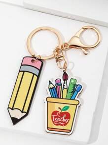 1 pieza Llavero de madera con impresión de "TEACHER" en colores arcoíris, unisex, regalo de temporada de graduación para maestros en el Día del Maestro, accesorio colgante de bolsa, suministros escolares, regalos para maestros, suministros escolares de vuelta a clases, accesorios para maestros, regalos de agradecimiento - Multicolor - Ver 2