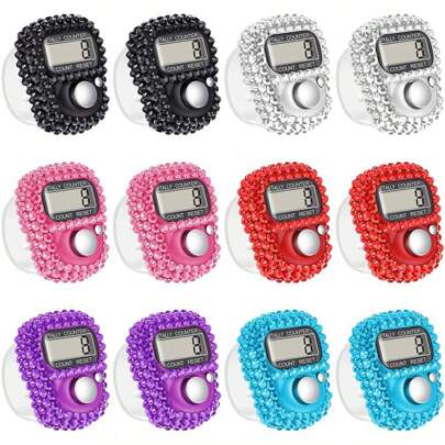 1pc Rhinestone Decor Finger Electronic Tally Counter, Portable Digital Ring Counter, Mini Handheld Manual Clicker Counter