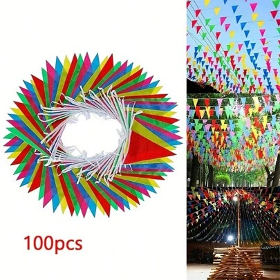 100pcs Party Triangle Pennant Banner, Home Street Decoration Colorful Triangle Flags