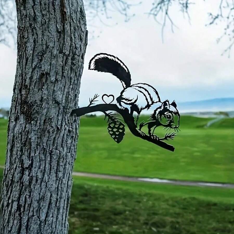 1入金屬剪影花園插樁,創意松鼠設計,適用於樹木和花園雕像,理想的花園戶外裝飾 - TY3982 - 查看 1