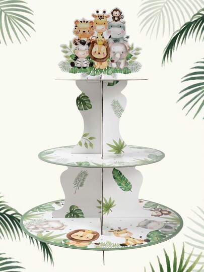 1Set/2Sets Jungle Animal Theme Cake Holder Stand, Birthday Cake Decoration Stand For Birthday Anniversary Wedding Party, Kitchen Cake Decorations,Christmas