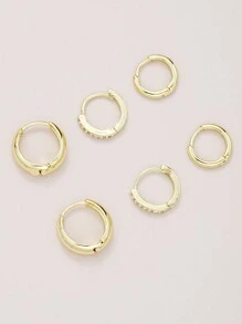 17KM 6入組簡約銅製幾何金屬耳環，適合女性日常佩戴或作為婚禮禮物 - 金黃色 - 查看 2